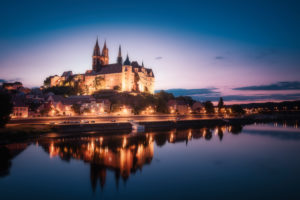 Albrechtsburg Meißen, Spiegelung, Elbe, Blaue Stunde Albrechtsburg Meißen, Spiegelung, Elbe, Blaue Stunde