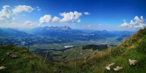 View from the Kitzbüheler Horn to the Wilder Kaiser and the surrounding towns from Kitzbühel to Kirchberg and St. Johann great late summer weather View from the Kitzbüheler Horn to the Wilder Kaiser and the surrounding towns from Kitzbühel to Kirchberg and St. Johann great late summer weather