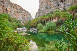 Landscape from palm beach at Preveli lagoon, Pond, Crete, Greece Landscape from palm beach at Preveli lagoon, Pond, Crete, Greece