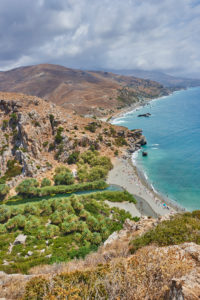 Landscape from the coast at Preveli beach and the palm beach at Preveli lagoon, Crete, Greece Landscape from the coast at Preveli beach and the palm beach at Preveli lagoon, Crete, Greece