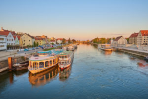 Cruise ships; Regensburg; Bavaria; Germany Cruise ships; Regensburg; Bavaria; Germany