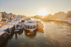 Old town of Regensburg at donau river in winter, Regensburg, Upper Palatinate, Bayern, Germany, Europa Old town of Regensburg at donau river in winter, Regensburg, Upper Palatinate, Bayern, Germany, Europa