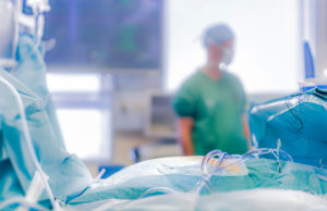 Patient prepped for heart valve replacement surgery, operating room,