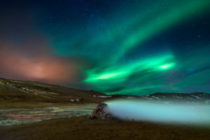 Aurora Borealis, Leirhnukur hot spring area, Namaskard, Iceland Aurora Borealis, Leirhnukur hot spring area, Namaskard, Iceland