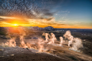 Geothermal hot springs, mud pots and fumaroles, Namaskard close to Lake Myvatn, Northern, Iceland Geothermal hot springs, mud pots and fumaroles, Namaskard close to Lake Myvatn, Northern, Iceland
