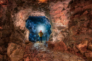 Raufarholshellir Lava Tunnel, Iceland. One of the longest lava tubes short distance from Reykjavik, Iceland 