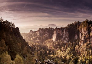 View to the Schrammsteinen of the Bastei View to the Schrammsteinen of the Bastei