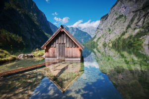 Boathouse in the Obersee (lake) Boathouse in the Obersee (lake)