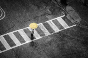 Person in the rain from above Person in the rain from above