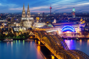 view over Cologne in the evening, North Rhine-Westphalia, Germany view over Cologne in the evening, North Rhine-Westphalia, Germany