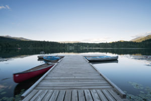 Sunset at Dutch Lake, jetty, Canada