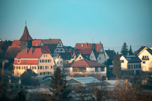 The core of the Stuttgart-Heumaden district with a view of the old Protestant church, the rectory and the oldest house in Heumaden. The core of the Stuttgart-Heumaden district with a view of the old Protestant church, the rectory and the oldest house in Heumaden.