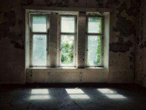 Lost Place, old ailing hall, window Lost Place, old ailing hall, window