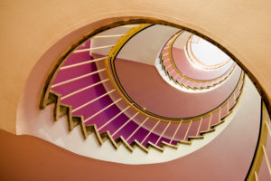 Stairs, view upwards, stairwell, houses of Munich, digitally arranged Stairs, view upwards, stairwell, houses of Munich, digitally arranged