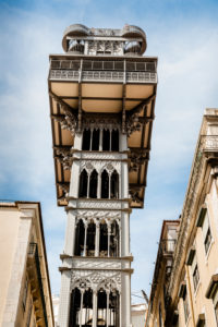 Elevador de Santa Justa in the street canyon, center Lisbon Elevador de Santa Justa in the street canyon, center Lisbon