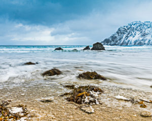 frozen sandy beach with running water frozen sandy beach with running water