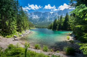 On the way at the Eibsee under the Zugspitze, Bavaria, Germany On the way at the Eibsee under the Zugspitze, Bavaria, Germany
