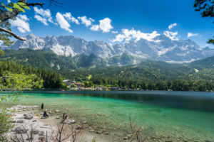 On the way at the Eibsee under the Zugspitze, Bavaria, Germany On the way at the Eibsee under the Zugspitze, Bavaria, Germany