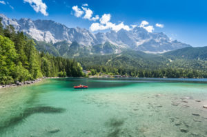 On the way at the Eibsee under the Zugspitze, Bavaria, Germany On the way at the Eibsee under the Zugspitze, Bavaria, Germany