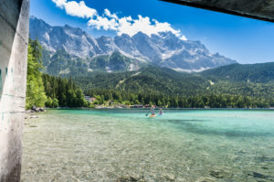 On the way at the Eibsee under the Zugspitze, Bavaria, Germany On the way at the Eibsee under the Zugspitze, Bavaria, Germany
