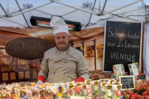Germany, Saxony-Anhalt, Wernigerode, chocolate manufacturer from Vilnus, Lithuania, guests at the Chocolate Festival Wernigerode, Harz.