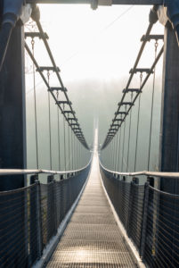 Germany, Saxony-Anhalt, Upper Harz, suspension bridge TitanRT, Rappbodetalsperre, with 483 meters one of the longest rope bridges in the world, Harz.