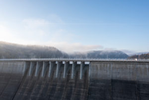 Germany, Saxony-Anhalt, Upper Harz, Rappbodetalsperre, dam wall, fog, resin.