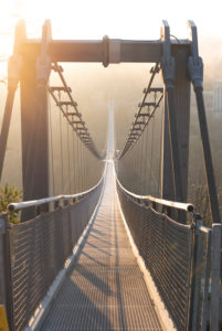 Germany, Saxony-Anhalt, Upper Harz, rope suspension bridge TitanRT, Rappbodetalsperre, Harz.