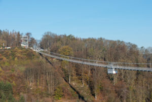Germany, Saxony-Anhalt, Upper Harz, Germany, Saxony-Anhalt, Upper Harz, rope suspension bridge TitanRT, Rappbodetalsperre, Harz.