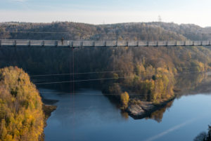 Germany, Saxony-Anhalt, Upper Harz, Germany, Saxony-Anhalt, Upper Harz, rope suspension bridge TitanRT, Rappbodetalsperre, Harz.