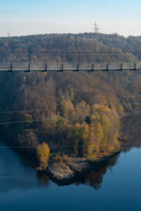 Germany, Saxony-Anhalt, Upper Harz, Germany, Saxony-Anhalt, Upper Harz, rope suspension bridge TitanRT, Rappbodetalsperre, Harz.