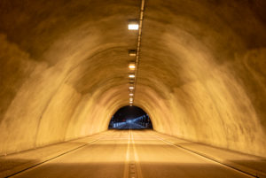 Germany, Saxony-Anhalt, Upper Harz, tunnel to the Rappbodetalsperre, car tunnel, at night, Harz.