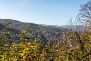 Germany, Saxony-Anhalt, Wernigerode, view of Wernigerode, autumn leaves, Harz.