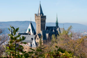 Germany, Saxony-Anhalt, Wernigerode, view of the castle Wernigerode, colorful leaves, resin.