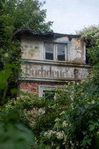 Germany, Mecklenburg-Western Pomerania, Sassnitz, ruined house with the inscription letterpress Germany, Mecklenburg-Western Pomerania, Sassnitz, ruined house with the inscription letterpress