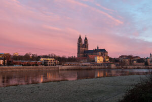 Magdeburg Cathedral at dawn, Magdeburg, Saxony-Anhalt, Germany
