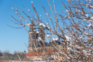 Magdeburg Cathedral in winter, Magdeburg, Saxony-Anhalt, Germany