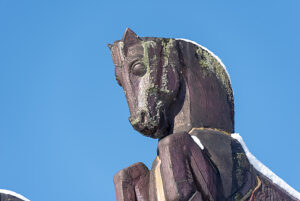 Horse's head, detail of the Magdeburg Horse Gate, built according to a design by Albin Müller for the 1927 German Theater Exhibition, Magdeburg, Saxony-Anhalt, Germany