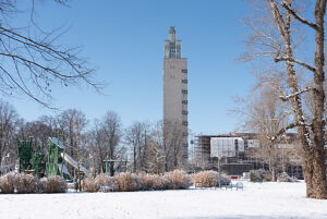 Albin Müller Tower, observation tower in Rotehorn City Park, erected in 1927 for the German Theater Exhibition, Magdeburg, Saxony-Anhalt, Germany