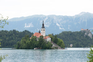 Lake Bled in north-western Slovenia with the famous island church of the Assumption of the Virgin Mary, Bled, Upper Carniola region (Gorenjska), Slovenia