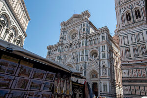 Facade of the Cathedral of Santa Maria del Fiore (Florence Cathedral) with the bell tower by Giotto, Florence, Tuscany, Italy.