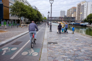 Bike path in Paris on the Canal de l'Ourcq Bike path in Paris on the Canal de l'Ourcq