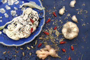 Spices and vegetables for a curry