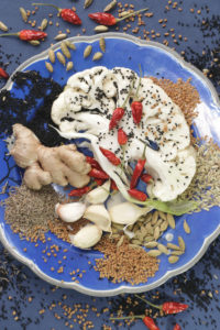 Spices and vegetables for a curry