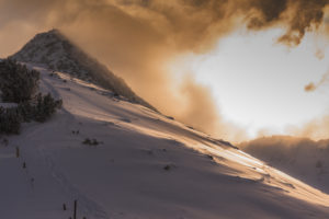 Sunset in a wintry mountain landscape Sunset in a wintry mountain landscape