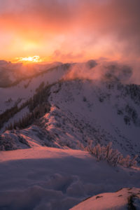Sunset in a wintry mountain landscape Sunset in a wintry mountain landscape
