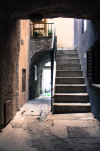 Krk, Croatia, backyard with stairs and levels, old stone house Krk, Croatia, backyard with stairs and levels, old stone house