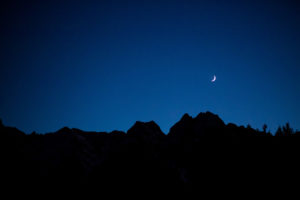 Silhouette of Kramerspitz Peak, Garmisch-Partenkirchen, moon crescent Silhouette of Kramerspitz Peak, Garmisch-Partenkirchen, moon crescent
