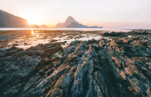 Palawan, Philippines. Sunset in El Nido village. Beautiful Cadlao island in background. Palawan, Philippines. Sunset in El Nido village. Beautiful Cadlao island in background.