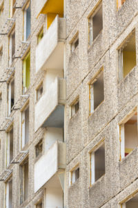 Facade, gutted Plattenbau building, before demolition Facade, gutted Plattenbau building, before demolition